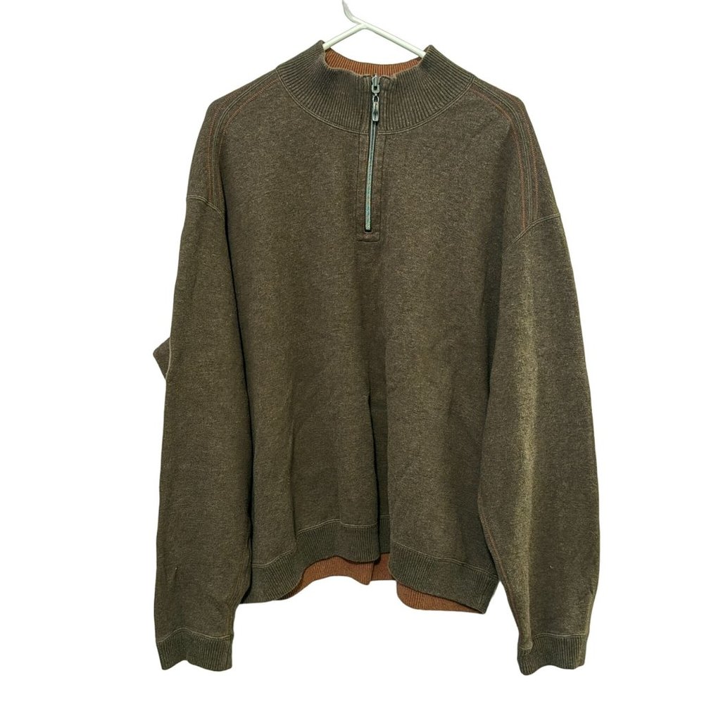 Tommy Bahama Mens Brown 1/4 Zip Pullover Long Sleeve Sweater